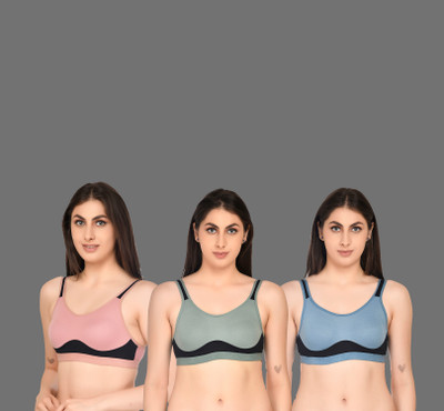 ASHMIRAS Pack of 3 Women Sports Non Padded Bra(Light Blue, Light Green, Pink)