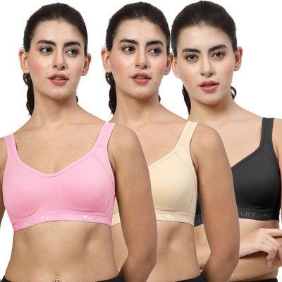 LILY Strops555 Women Sports Non Padded Bra(Pink, Beige, Black)