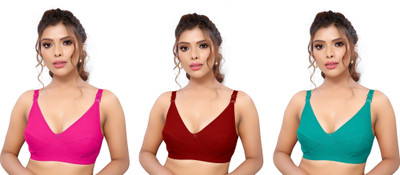 Shree Brahmani Corporation Women's Cotton Blend Full Comfortable Non-Padded Chami Bra For Everyday Wear Women Everyday Non Padded Bra(Red, Maroon, Light Green)