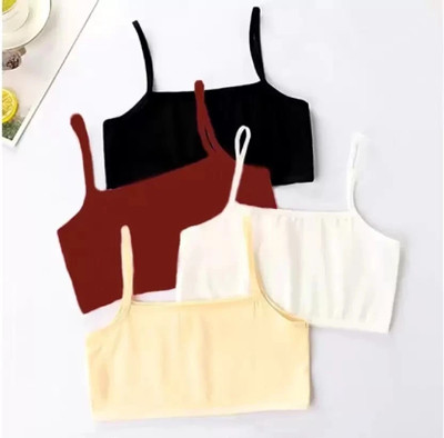 Beras Combo of 4 fully stretchable cotton everyday Sports bra (Multicolor) Girls Training/Beginners Non Padded Bra(Black, Beige, White, Maroon)