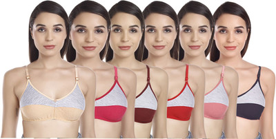 AMORIA WOMENS COTTON NON PADDED MULTI COLOUR BLOCKED BRA PACK OF 6 Women Everyday Non Padded Bra(Multicolor)