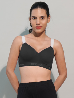 BODYSIZE Women Sports Lightly Padded Bra(Black)