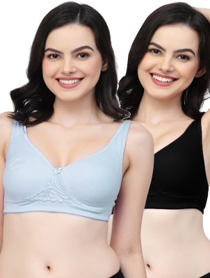 COLLEGE GIRL CG1214 Double Layered Women T-Shirt Non Padded Bra(Light Blue, Black)