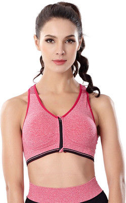 FANDOM 4U Zipper Front Design Women Sports Lightly Padded Bra(Pink)