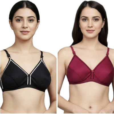 AMPIRE STORE FKT-AMP-BLK/MRN_BRA-32 Women Everyday Non Padded Bra(Black, Maroon)