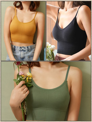 HouseOfCommon Women T-Shirt Lightly Padded Bra(Yellow, Black, Green)