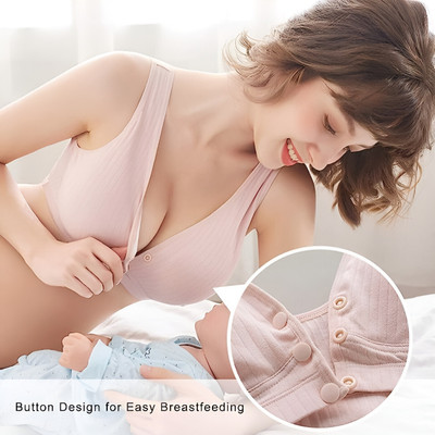 FANDOM 4U Women's Maternity Button Front Nursing Bra Wireless Breastfeeding Bras Women Maternity/Nursing Lightly Padded Bra(Pink)