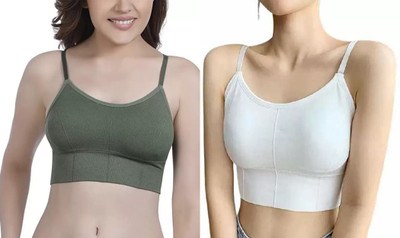 jd fashion Women's Cotton Lightly Padded Pull On Sport Bra For Everyday Wear Women Sports Lightly Padded Bra(Green, White)