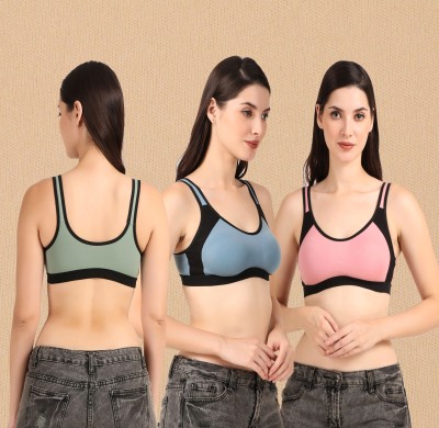 lufiya Women Sports Non Padded Bra(Pink, Blue, Green)