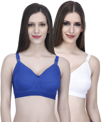 elina Ultimate Comfort Wireless Bra for Women Women Full Coverage Non Padded Bra(White, Blue)