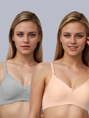 Eden EDEN01GREYPEACH Women T-Shirt Non Padded Bra(Grey, Beige)