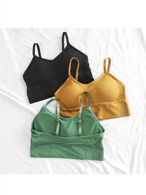 BRANKLY URJA Women Cami Bra Lightly Padded Bra(Black, Yellow, Green)