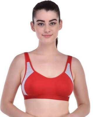 Chic Hook Non-Padded Double layer cotton Hosiery fabric seamless Sport Bra Women Sports Non Padded Bra(Red, Grey)