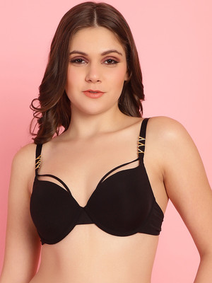 PrettyCat PrettyCat Compassionate Padded Push-bra With Golden Buckle In Straps Women Push-up Lightly Padded Bra(Black)