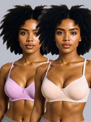 Eden Women T-Shirt Non Padded Bra(Pink, Beige)