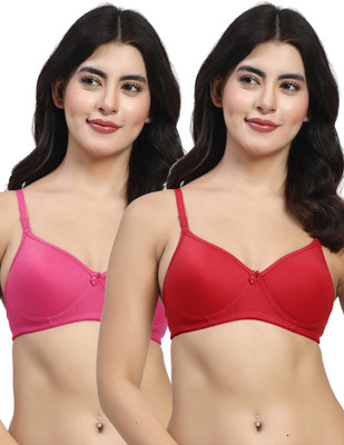 LILY mfruomalg Women T-Shirt Lightly Padded Bra(Maroon, Pink)
