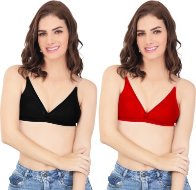 shgloble Cotton Rich Non-Wired T-Shirt Bra with Transparent Straps Women T-Shirt Non Padded Bra(Black, Red)