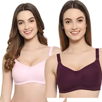 SQUBEE Combo Pack Of 2, 3033 Double Layered Wirefree Natural Lift Bra Women Minimizer Non Padded Bra(Purple, Pink)