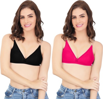 shgloble SHG Cotton Rich Non-Wired T-Shirt Bra with Transparent Straps Women T-Shirt Non Padded Bra(Black, Pink)