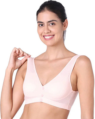 Pink PixiesCreation Button Feeding Bra::Seamless Nursing Bra Women Maternity/Nursing Lightly Padded Bra(Pink)