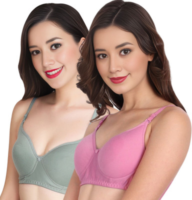Tulzott Women Everyday Non Padded Bra (Pack Of 2) for T-Shirt Saree Dress Sports Garment Women Everyday Non Padded Bra(Green, Pink)