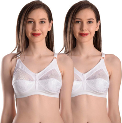 Meile Women Cotton Lightly Non padded Wire Free Seamless Bra Women Full Coverage Non Padded Bra(White)