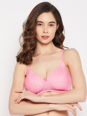 Clovia Padded Non-Wired Full Cup Polka Dot Print T-shirt Bra in Peach Colour Women T-Shirt Lightly Padded Bra(Pink)