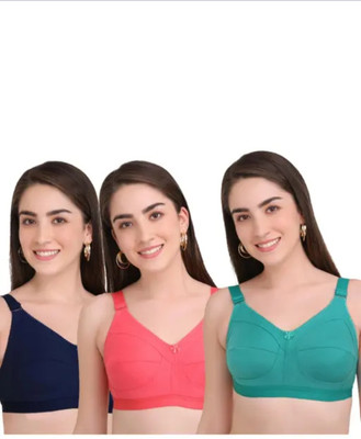 Worldclab Women Full Coverage Non Padded Bra(Pink, Dark Blue, Green)