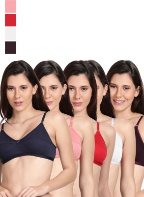 Shyle Shyle Non Padded Seamed Casual Bra-Multicolor(Pack of 5) Women Everyday Non Padded Bra(Pink, Purple, Red, White, Dark Blue)