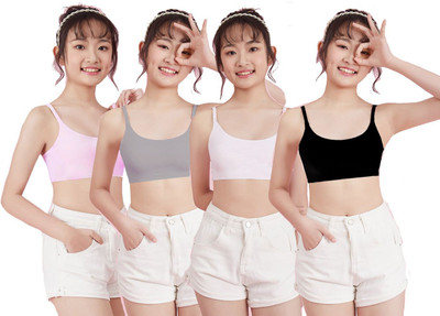 BRAAFEE 4_SLIP_babyWBG Girls Non Padded Thin Strap Bra for Girls Non-Wired Gym Workout Girls Training/Beginners Non Padded Bra(Multicolor)