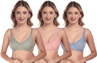 Shelly Breastfeeding Bra for Women Non Padded Seamed Full Coverage Bra Women Maternity/Nursing Non Padded Bra(Pink, Green, Blue)