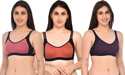 ASHMIRAS Pack of 3 Women Sports Non Padded Bra(Orange, Pink, Purple)