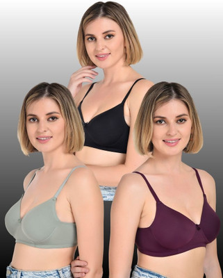 styleluxe Styleluxe Women's Pack of 3 Seamless T-Shirt Bras – Black, Sage Green & purple Women T-Shirt Lightly Padded Bra(Beige, Black, Green)