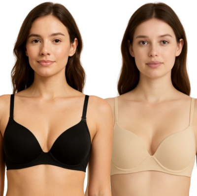 HERBLOURE Nixiiee2Combo Women Push-up Heavily Padded Bra(Black, Beige)