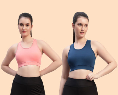 Chicaria Women Racerback Sports Bra Non Padded & Wirefree Women Sports Non Padded Bra(Pink, Blue)