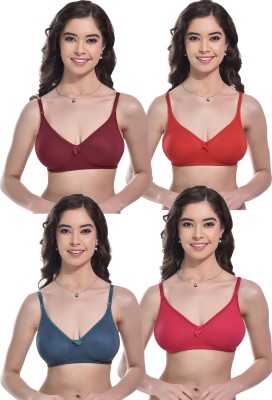 StyFun Women Cotton Blend Bra Floral Non-Padded Pack of 4 Combo Cup- B Multicolor Women Everyday Non Padded Bra(Red, Pink, Maroon, Green)