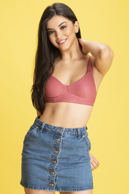 Clovia Cotton Rich Non-Padded Non-Wired Bra With Double Layered Cups Women T-Shirt Non Padded Bra(Pink)