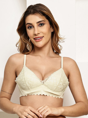 Quttos Quttos Lightly Padded Non-Wired Floral Lace Bralette Bra Women Bralette Lightly Padded Bra(Light Green)