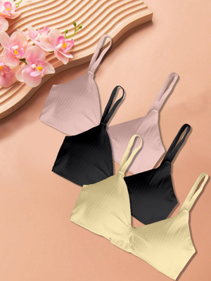 NAGARVEL CREATION 3337-pink-blk-skin-03-30 Women Full Coverage Lightly Padded Bra(Black)