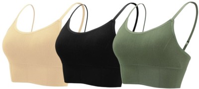 Vanila Removeable Padded Sport Bra Women Sports Lightly Padded Bra(Beige, Black, Green)