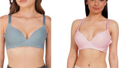 Ksvry Combo Pack of Two Women's Non-Wired Padded Pushup Bra Women Push-up Lightly Padded Bra(Multicolor)