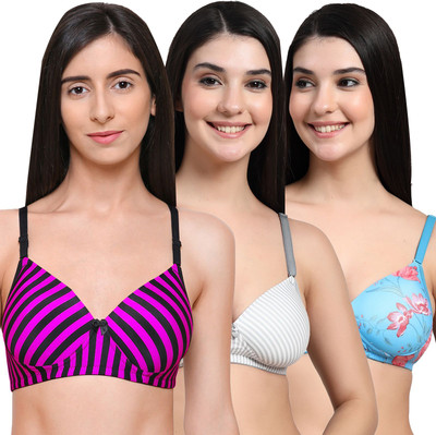 Erican ERPAD Women T-Shirt Lightly Padded Bra(Pink, Grey, Blue)