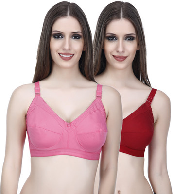 elina Comfort Wireless Bra for Women – Soft and Breathable Everyday Support Women Full Coverage Non Padded Bra(Maroon, Beige)