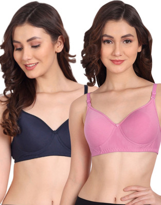 Liigne Women Full Coverage Lightly Padded Bra(Dark Blue, Pink)