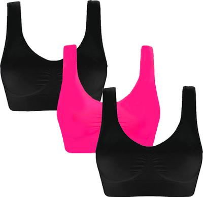 Jjwomens Pack of 3 Girls Stretchable Cotton sports non padded seamless sports gym bra Women Sports Non Padded Bra(Multicolor)