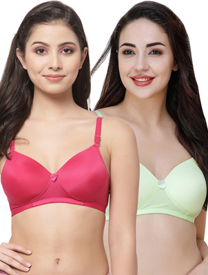 COLLEGE GIRL Women T-Shirt Lightly Padded Bra(Pink, Green)