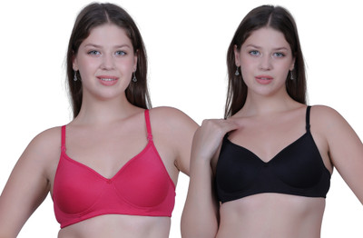 TRYLuV Women's Cotton Lightly Padded Wire Women Everyday Lightly Padded Bra(Black, Pink)