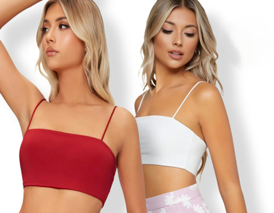 DA CREATIONS Pack of 2 Women's Spaghetti Strap Sleeveless Cropped Cami Top Women Cami Bra Lightly Padded Bra(Multicolor)