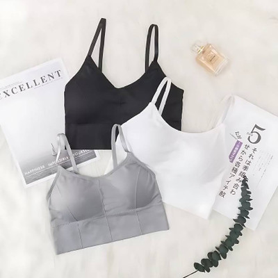 trulymart Unique Design Women Sports Lightly Padded Bra(Black, White, Grey)