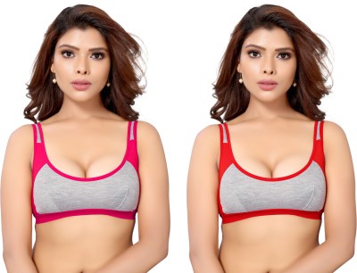 BFORBRIEF Women's Cotton Blend Full Comfortable Non-Padded Chami Bra For Everyday Wear Women Everyday Non Padded Bra(Pink, Red)